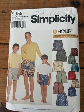 Simplicity Sewing Pattern 9958 1 Hour Men and Boys' Boxer Shorts Underwear